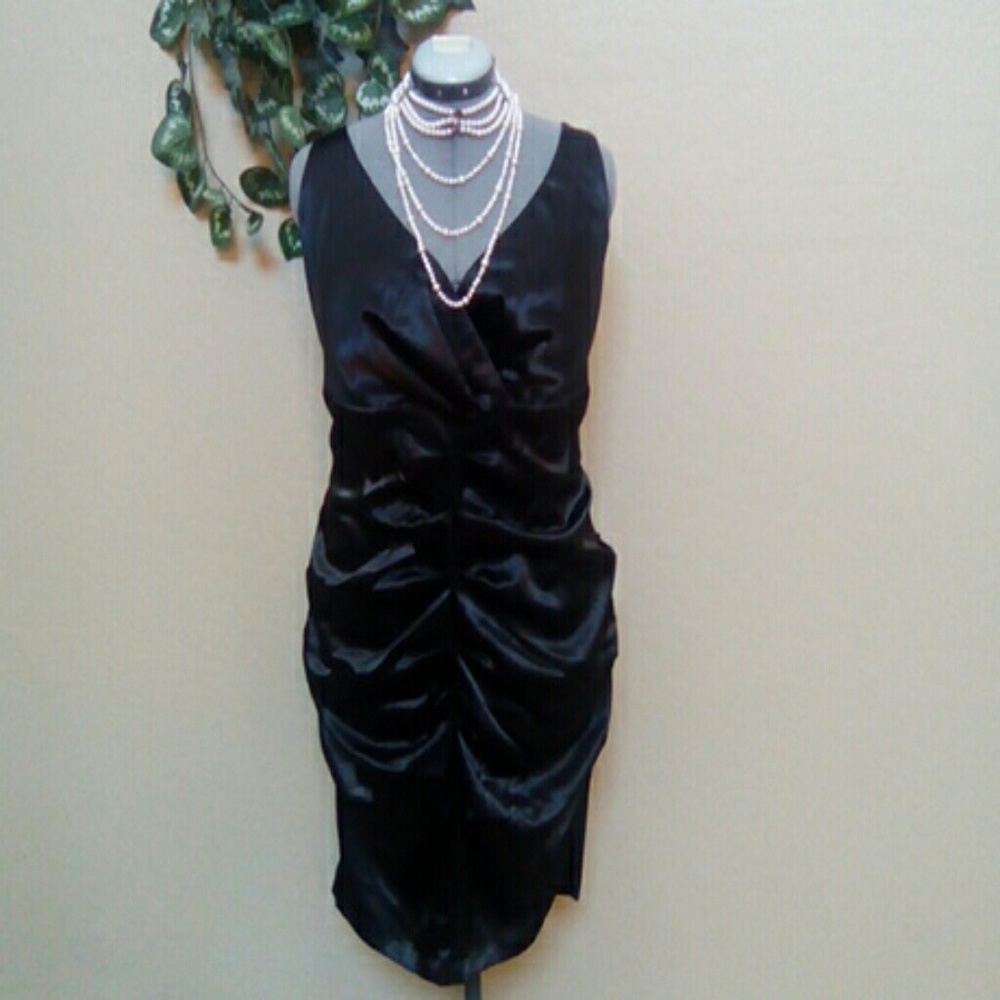 Satin Ruched Little Black Dress 18W